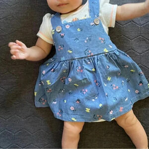 [Baby Disney] 0-3 Month Minnie Mouse Onesie and Denim Overalls